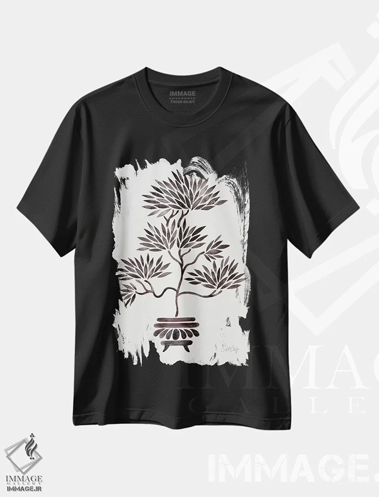 تیشرت مشکی طرح دار بونسای سیاه، دکور آسیایی اثر کت کوکیلت | immage.ir