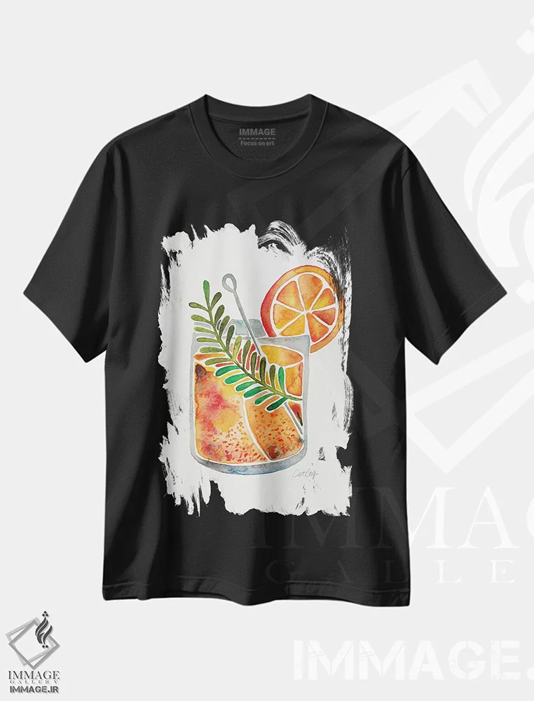 تیشرت مشکی طرح دار کوکتل بلود اورنج تکیلا سانرایز، تزئینی اثر کت کوکیلت | immage.ir