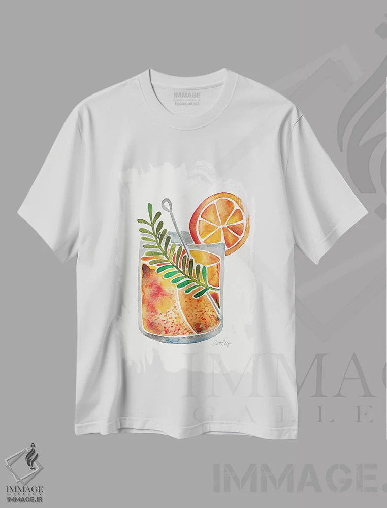 تیشرت سفید طرح دار کوکتل بلود اورنج تکیلا سانرایز، تزئینی اثر کت کوکیلت | فروشگاه ایماژ