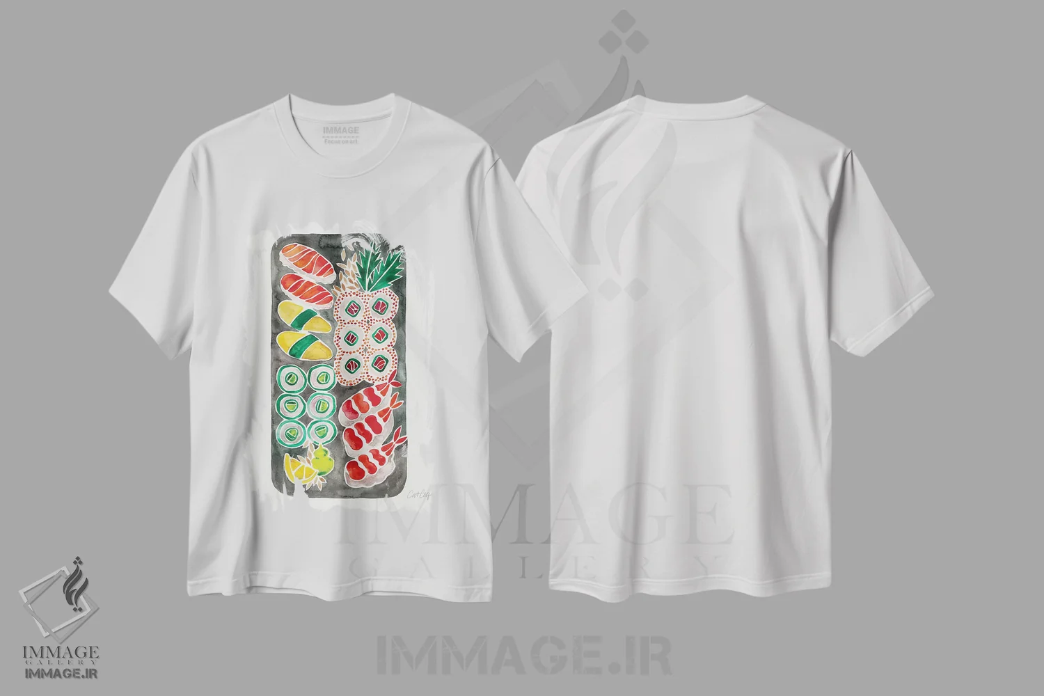 تیشرت سفید طرح دار سوشی سیاه، دکور آسیایی اثر کت کوکیلت | immage.ir
