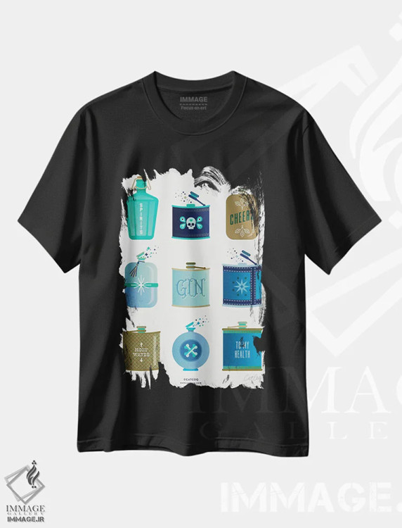 تیشرت مشکی طرح دار فلاکس های آبی، تزئینی اثر کت کوکیلت | فروشگاه ایماژ