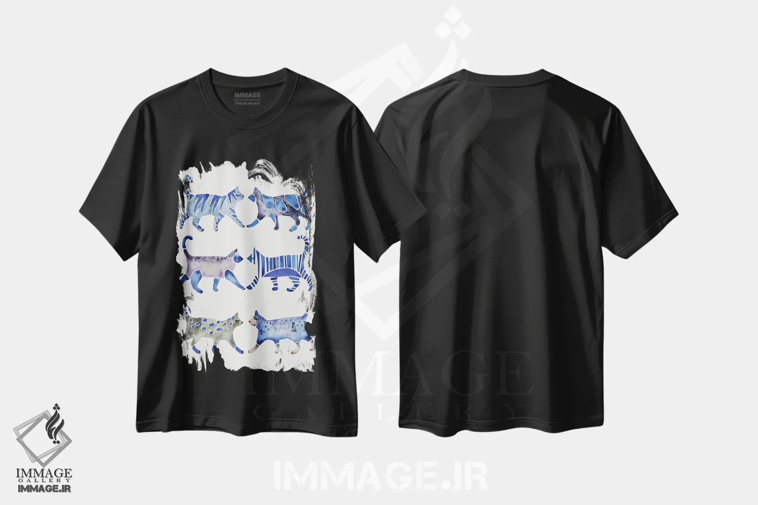 تیشرت مشکی طرح دار مجموعه گربه های آبی، تزئینی اثر کت کوکیلت | immage.ir