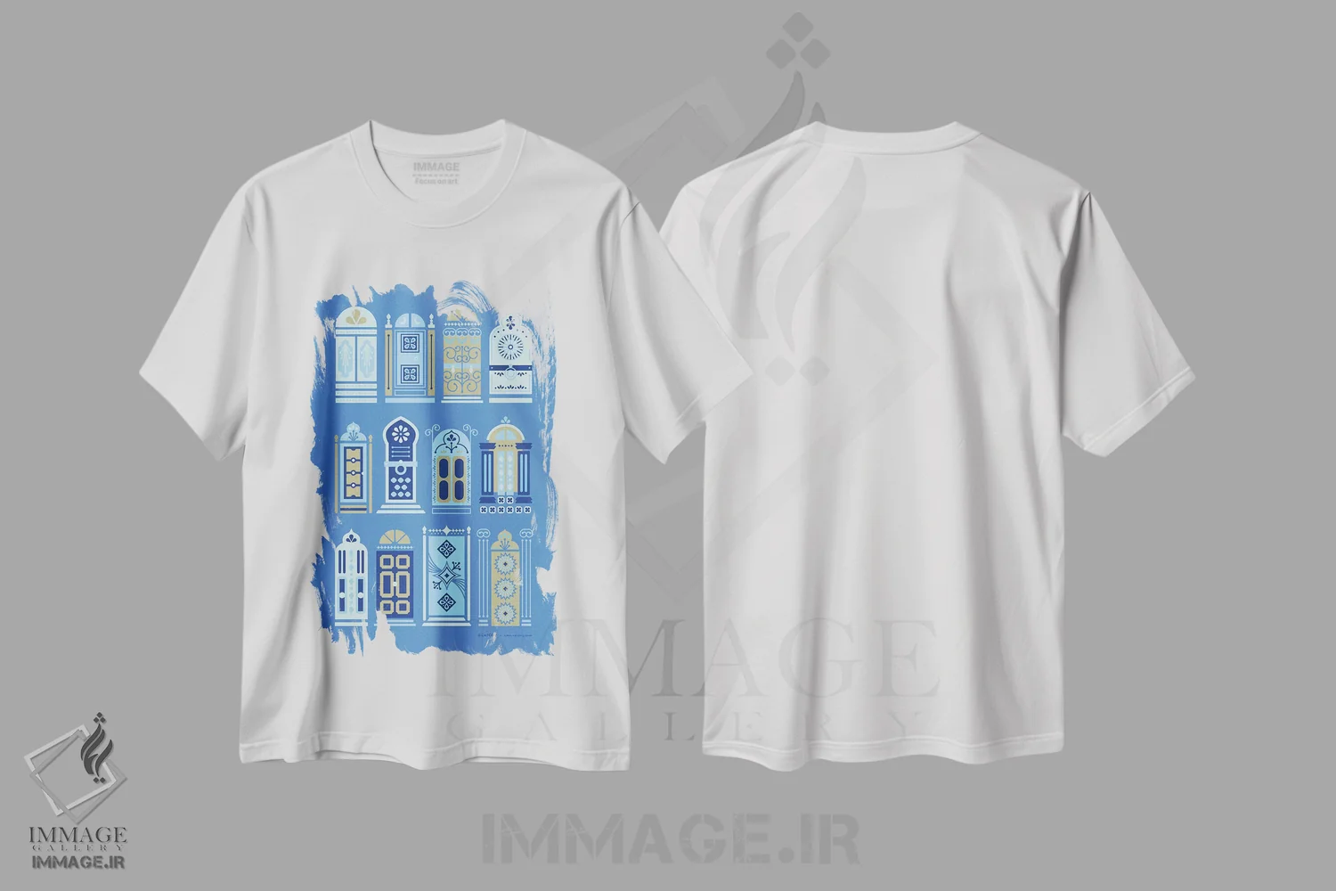 تیشرت سفید طرح دار درب های گل گندمی، تزئینی اثر کت کوکیلت | فروشگاه ایماژ