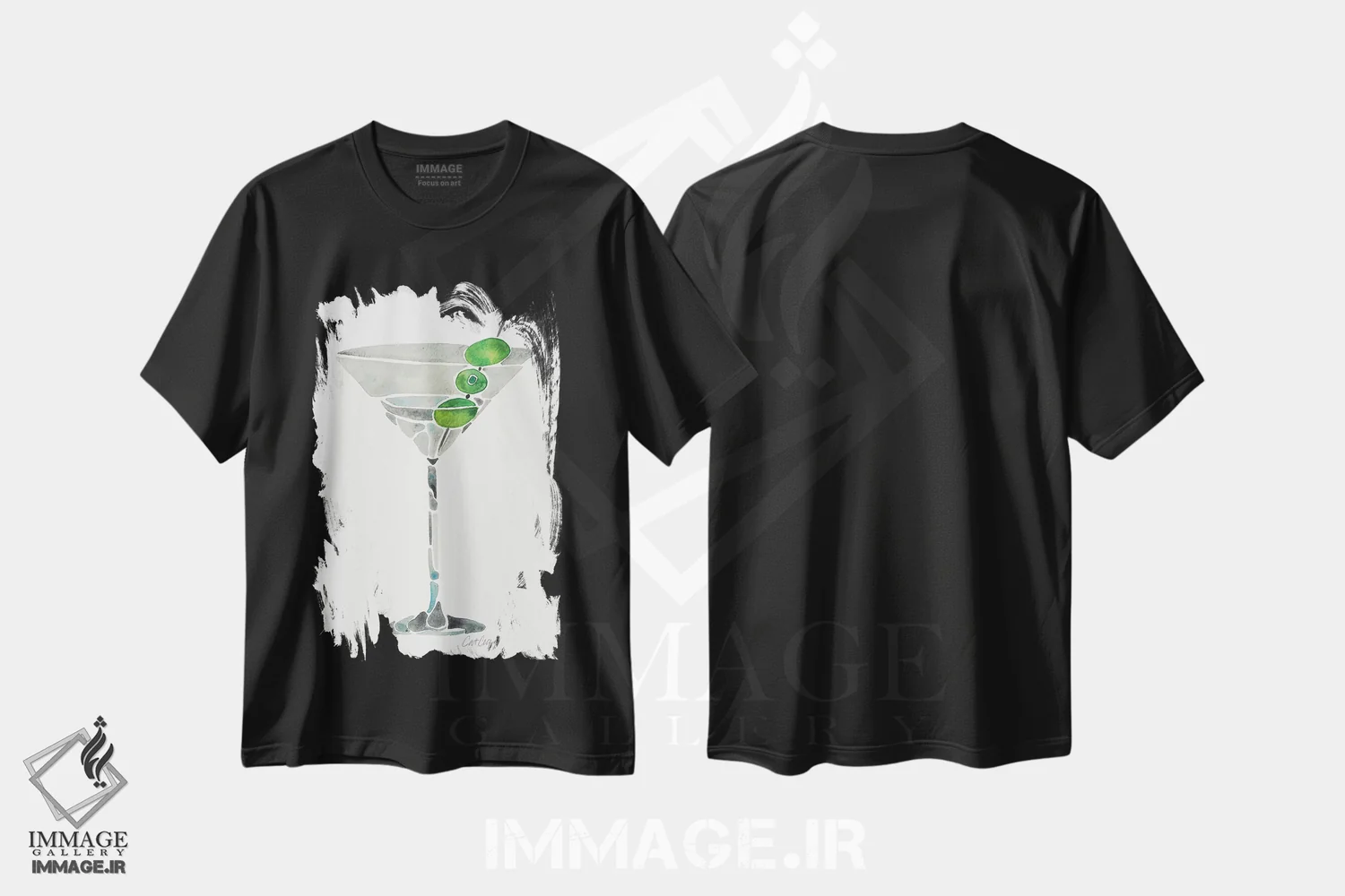 تیشرت مشکی طرح دار دیرتی مارتینی، تزئینی اثر کت کوکیلت | فروشگاه ایماژ