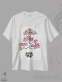 تیشرت سفید طرح دار بونسای صورتی پررنگ، تزئینی اثر کت کوکیلت | فروشگاه ایماژ