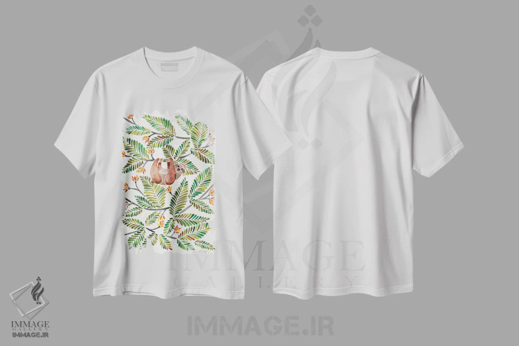 تیشرت سفید طرح دار تنبل سبز، دکور بوهمی اثر کت کوکیلت | فروشگاه ایماژ