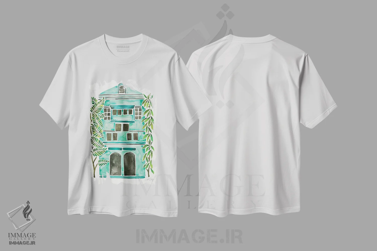 تیشرت سفید طرح دار خانه نعناعی، تزئینی اثر کت کوکیلت | immage.ir