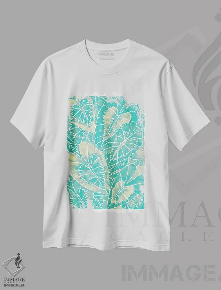 تیشرت سفید طرح دار شیزماتوجلوتیس کالیپتراتای نعناعی، دکور بوهمی اثر کت کوکیلت | فروشگاه ایماژ