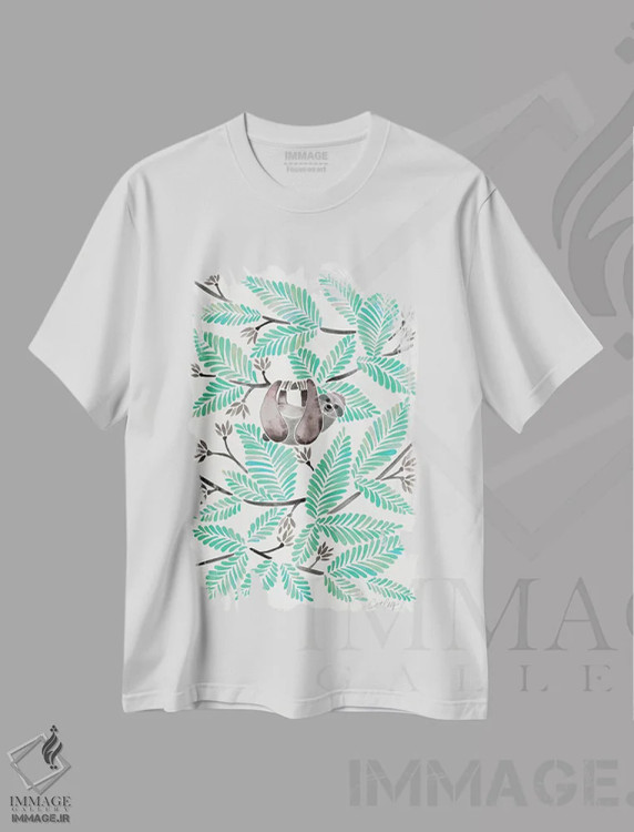 تیشرت سفید طرح دار تنبل نعناعی، دکور بوهمی اثر کت کوکیلت | immage.ir
