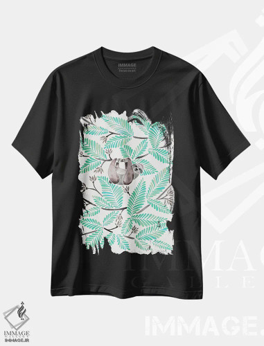 تیشرت مشکی طرح دار تنبل نعناعی، دکور بوهمی اثر کت کوکیلت | فروشگاه ایماژ