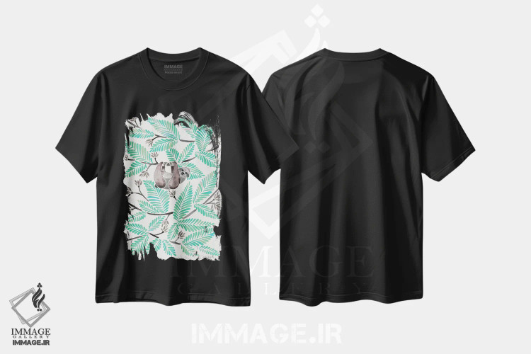 تیشرت مشکی طرح دار تنبل نعناعی، دکور بوهمی اثر کت کوکیلت | فروشگاه ایماژ