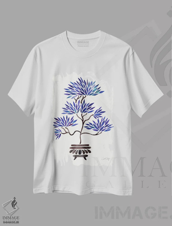 تیشرت سفید طرح دار بونسای سرمه ای، تزئینی اثر کت کوکیلت | فروشگاه ایماژ