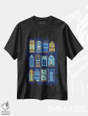 تیشرت مشکی طرح دار درب های سرمه ای، تزئینی اثر کت کوکیلت | فروشگاه ایماژ