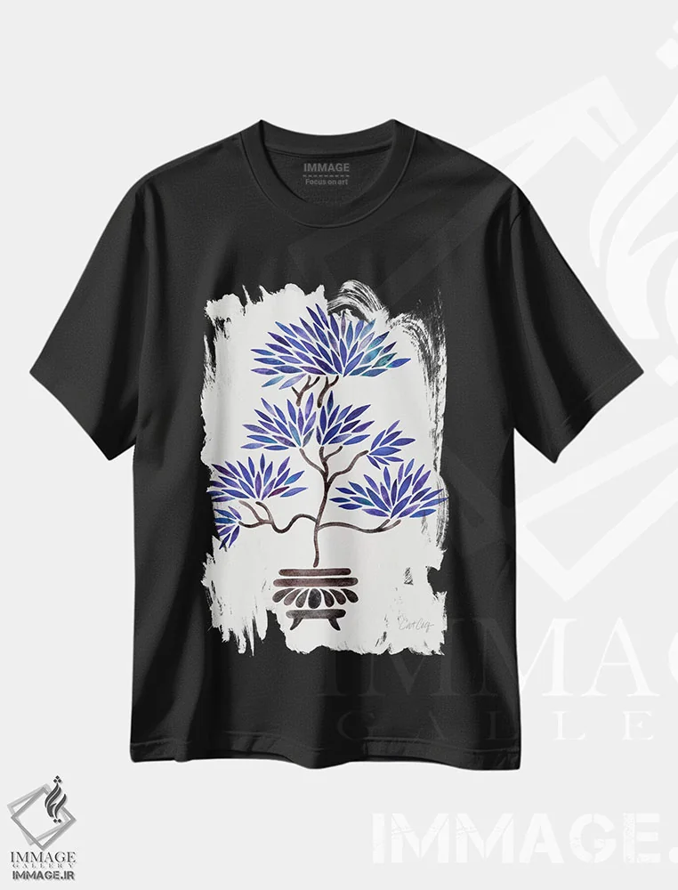 تیشرت مشکی طرح دار بونسای سرمه ای، تزئینی اثر کت کوکیلت | immage.ir