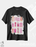 تیشرت مشکی طرح دار درب های هلویی، تزئینی اثر کت کوکیلت | فروشگاه ایماژ