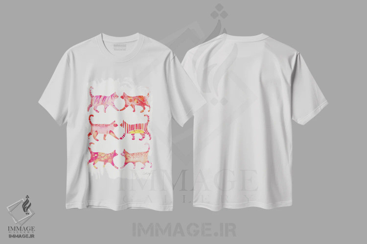 تیشرت سفید طرح دار مجموعه گربه صورتی، تزئینی اثر کت کوکیلت | immage.ir