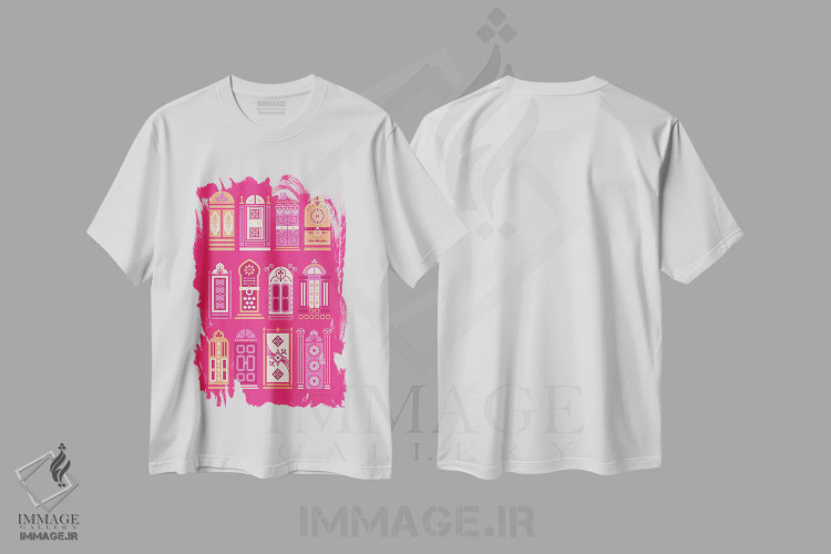 تیشرت سفید طرح دار درهای صورتی، تزئینی اثر کت کوکیلت | فروشگاه ایماژ