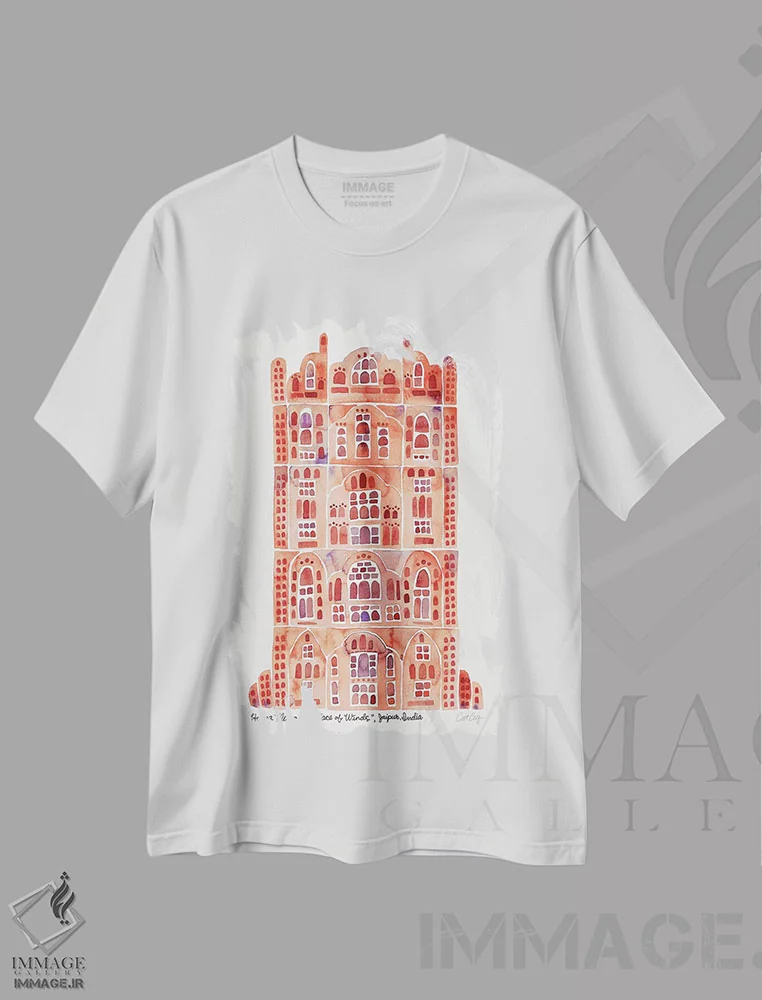 تیشرت سفید طرح دار هاوا محل ماسه سنگی، تزئینی اثر کت کوکیلت | فروشگاه ایماژ