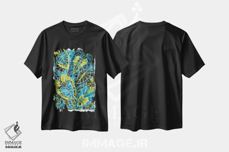 تیشرت مشکی طرح دار شیزماتوجلوتیس کالیپتراتای سبز دودی، دکور بوهمی اثر کت کوکیلت | immage.ir