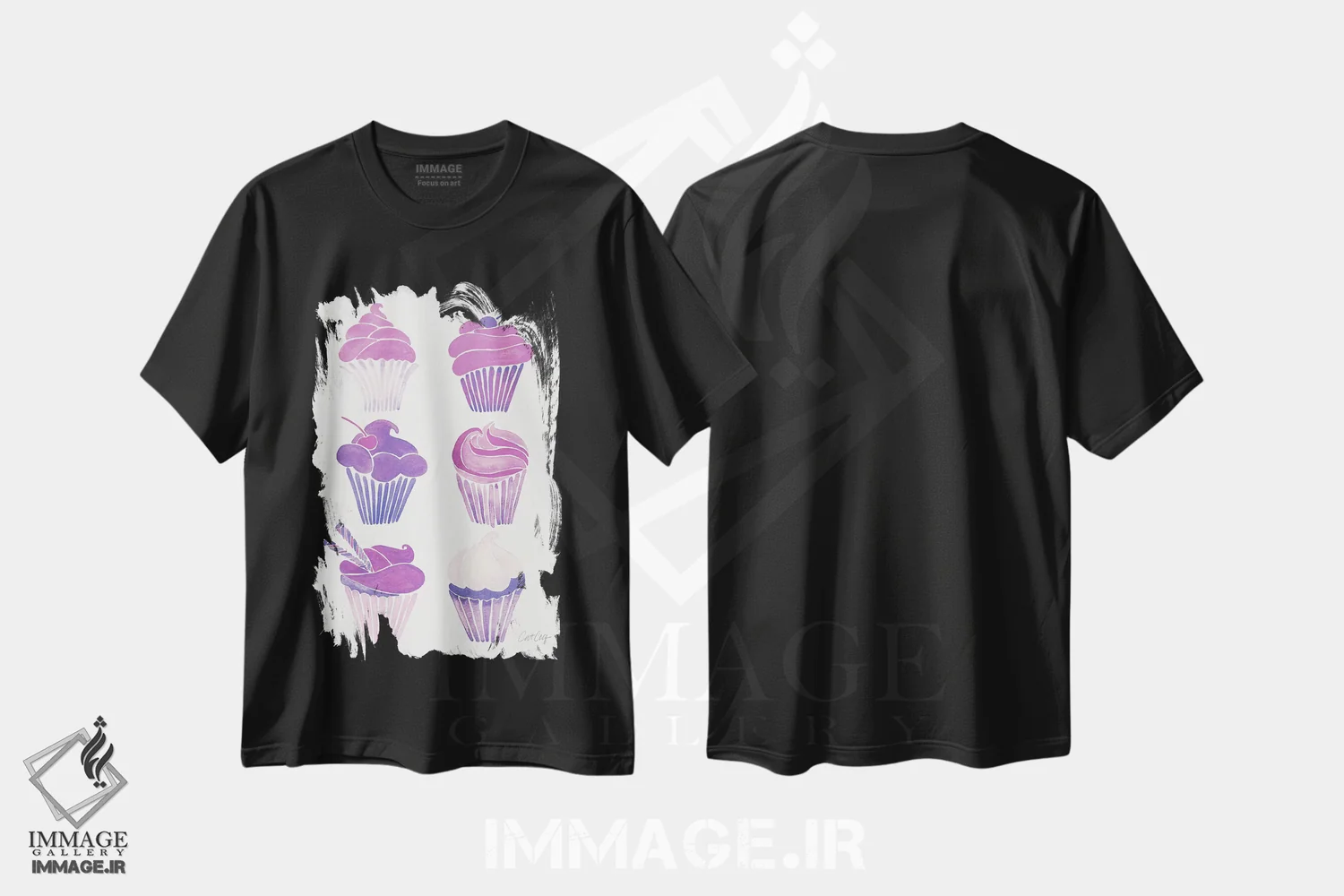 تیشرت مشکی طرح دار کاپ کیک های تک شاخ، تزئینی اثر کت کوکیلت | فروشگاه ایماژ