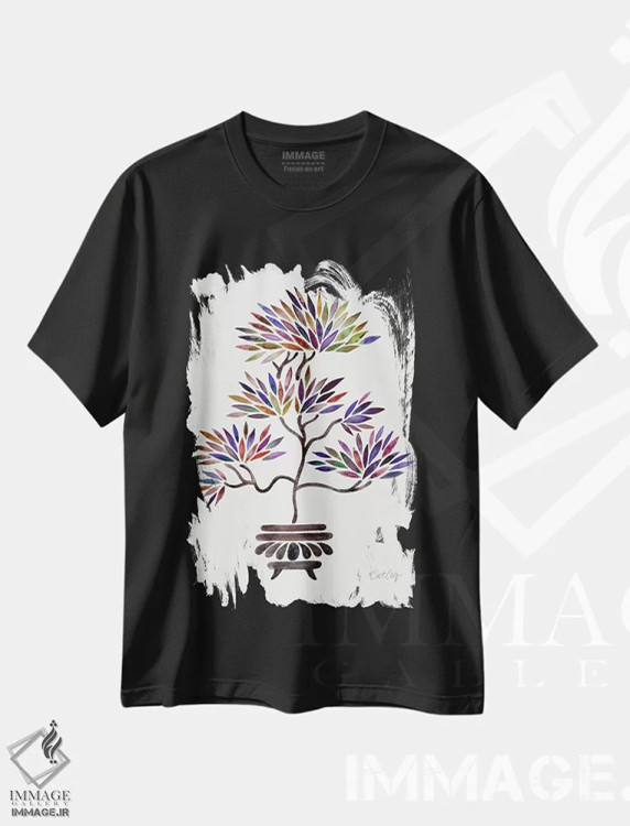 تیشرت مشکی طرح دار بونسای کلاسیک، دکور آسیایی اثر کت کوکیلت | immage.ir