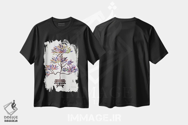 تیشرت مشکی طرح دار بونسای کلاسیک، دکور آسیایی اثر کت کوکیلت | immage.ir