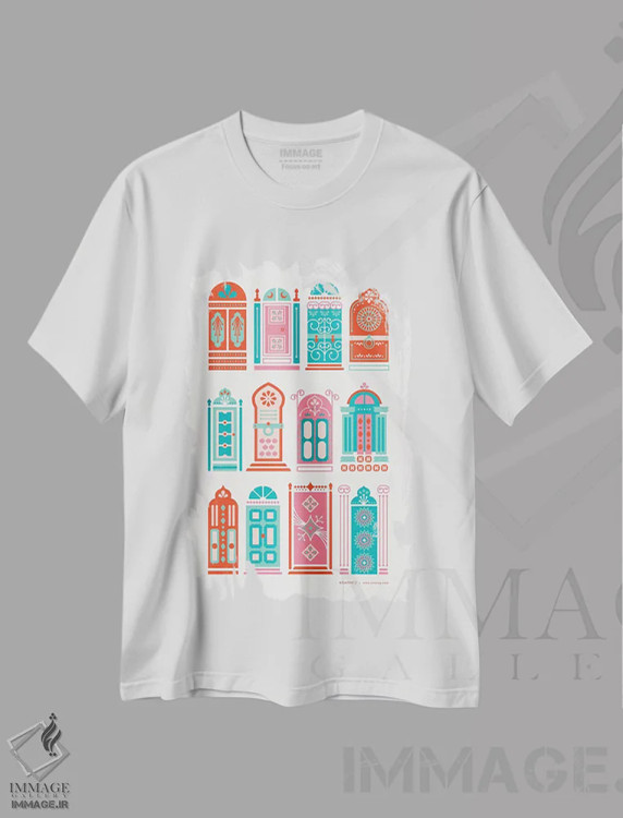 تیشرت سفید طرح دار درهای هندوانه ای، تزئینی اثر کت کوکیلت | فروشگاه ایماژ