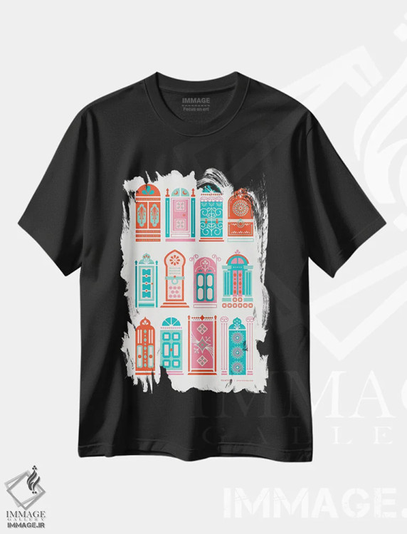 تیشرت مشکی طرح دار درهای هندوانه ای، تزئینی اثر کت کوکیلت | immage.ir