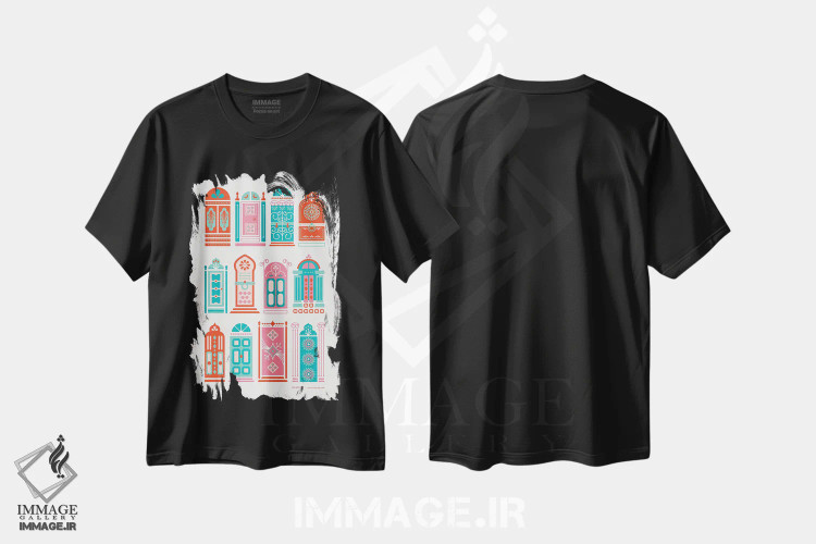 تیشرت مشکی طرح دار درهای هندوانه ای، تزئینی اثر کت کوکیلت | immage.ir