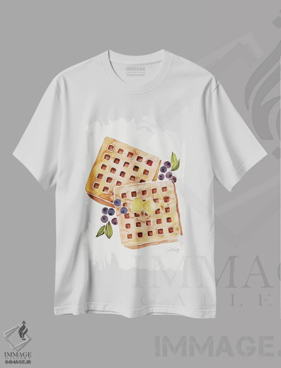 تیشرت سفید طرح دار وافل صبحانه بلوبری، تزئینی اثر کت کوکیلت | فروشگاه ایماژ