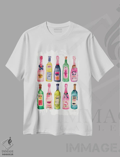 تیشرت سفید طرح دار شامپاین، تزئینی اثر کت کوکیلت | فروشگاه ایماژ