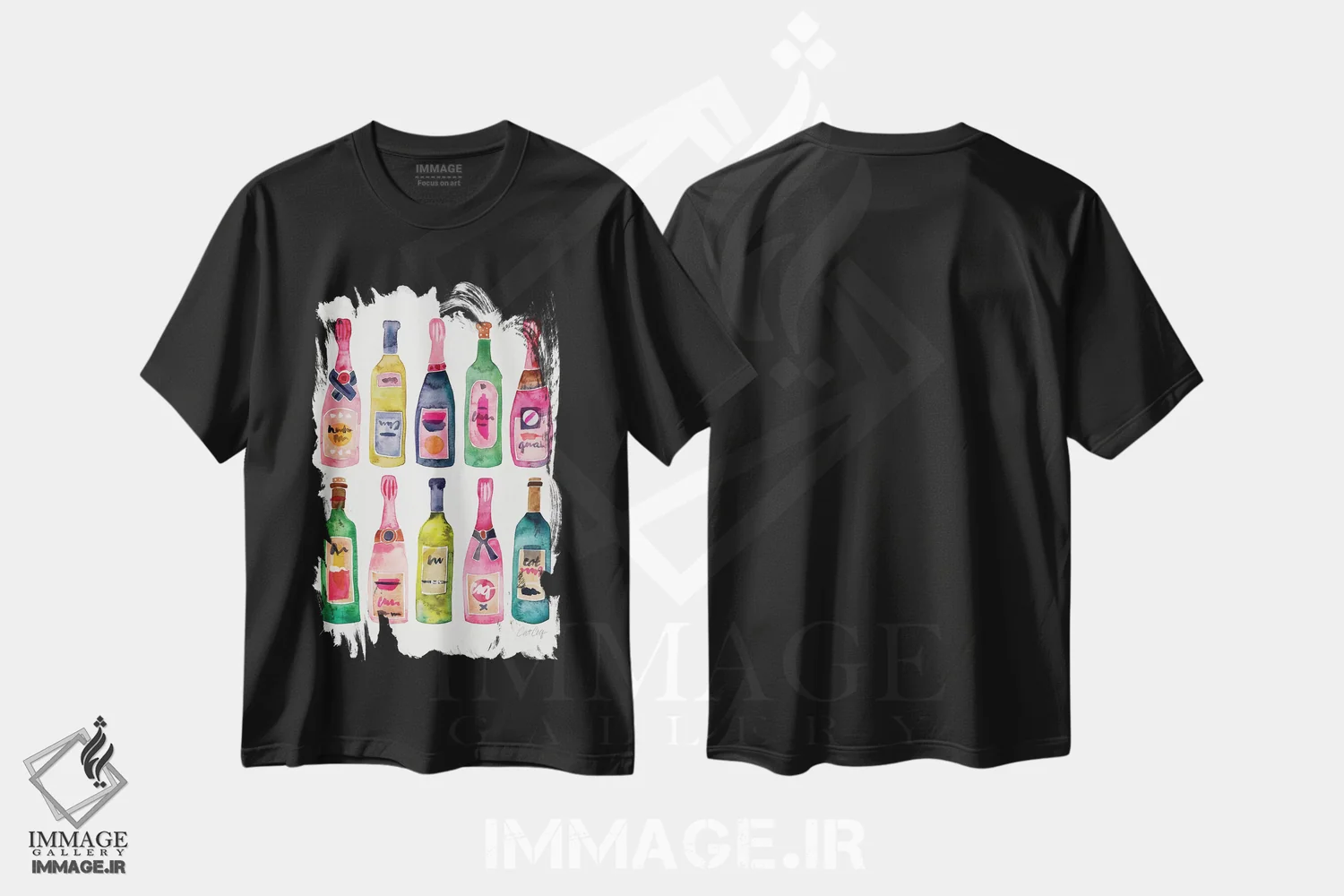 تیشرت مشکی طرح دار شامپاین، تزئینی اثر کت کوکیلت | immage.ir