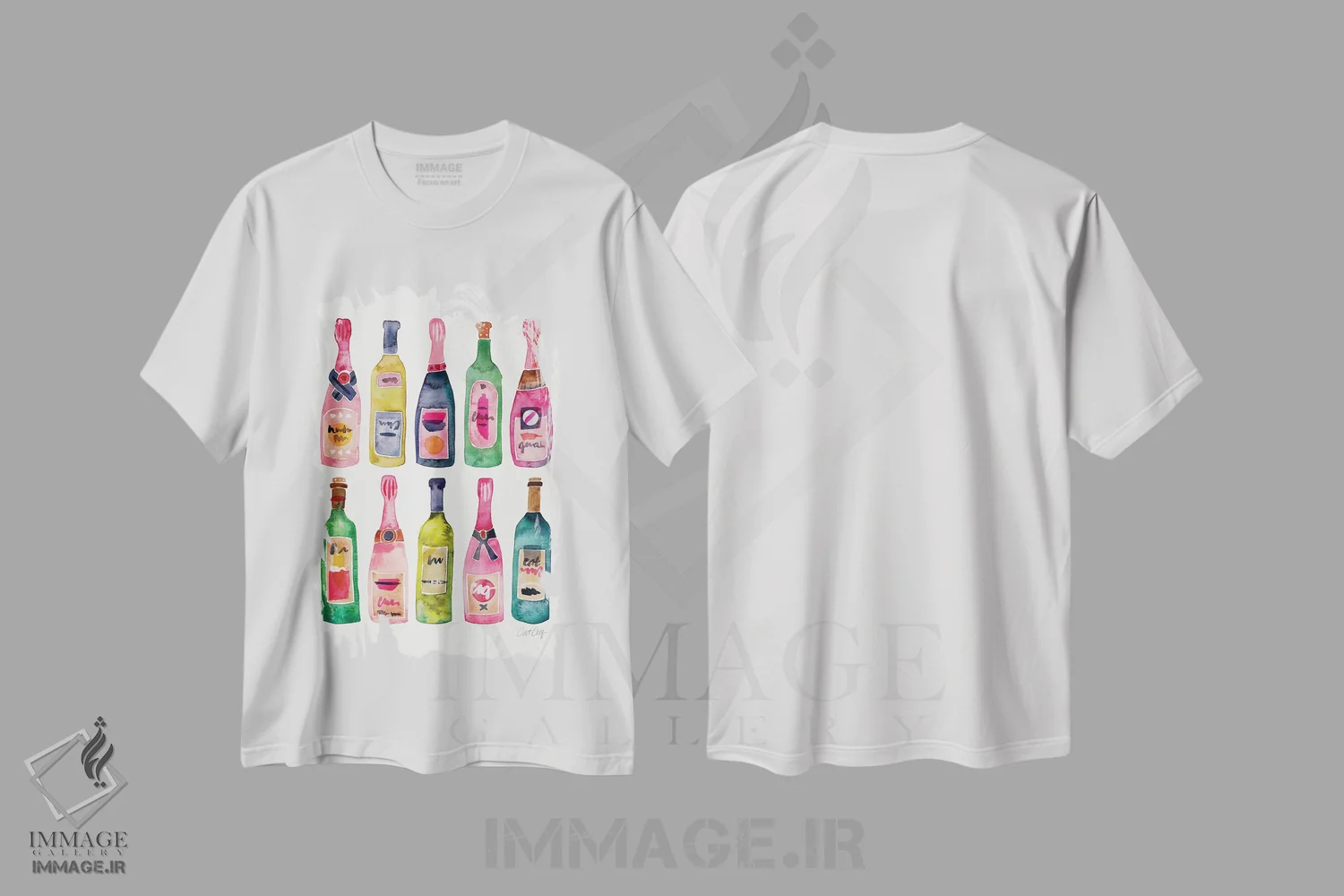 تیشرت سفید طرح دار شامپاین، تزئینی اثر کت کوکیلت | فروشگاه ایماژ