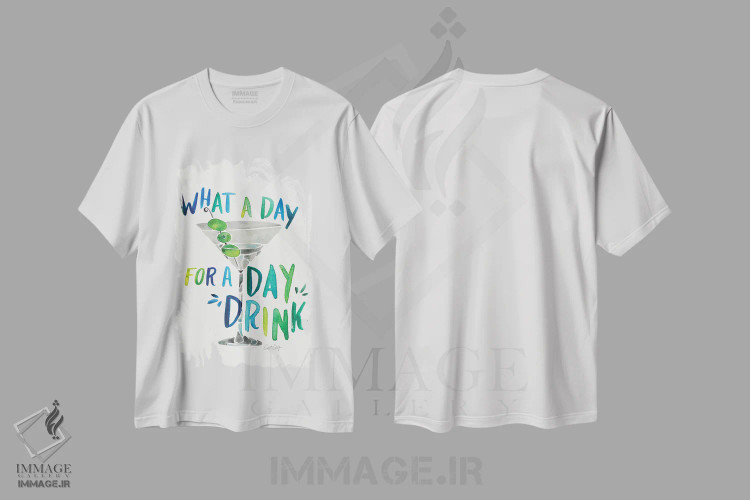 تیشرت سفید طرح دار سبز آبی، تزئینی اثر کت کوکیلت | فروشگاه ایماژ