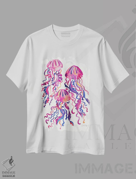 تیشرت سفید طرح دار سرخابی، تزئینی اثر کت کوکیلت | immage.ir