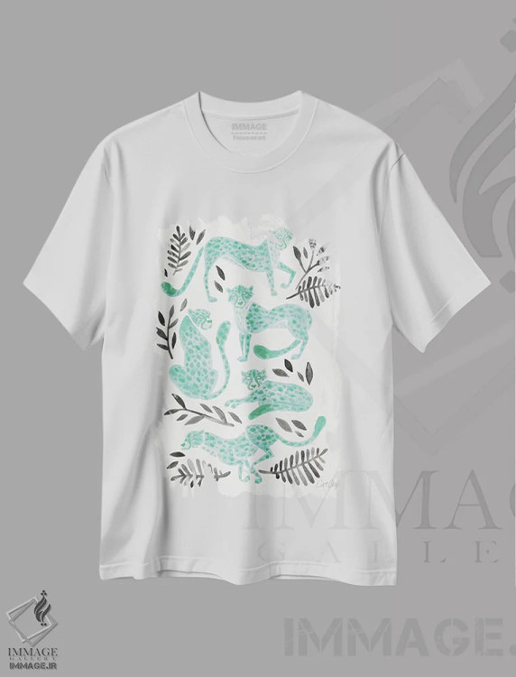تیشرت سفید طرح دار مشکی نعناعی، تزئینی اثر کت کوکیلت | فروشگاه ایماژ
