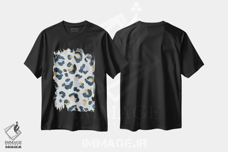 تیشرت مشکی طرح دار پلنگ برفی، تزئینی اثر کت کوکیلت | فروشگاه ایماژ