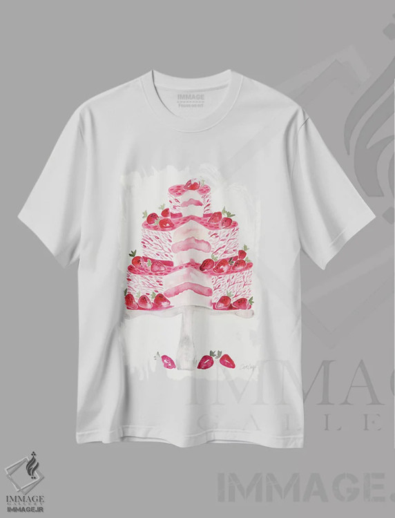 تیشرت سفید طرح دار کیک توت فرنگی، تزئینی اثر کت کوکیلت | فروشگاه ایماژ