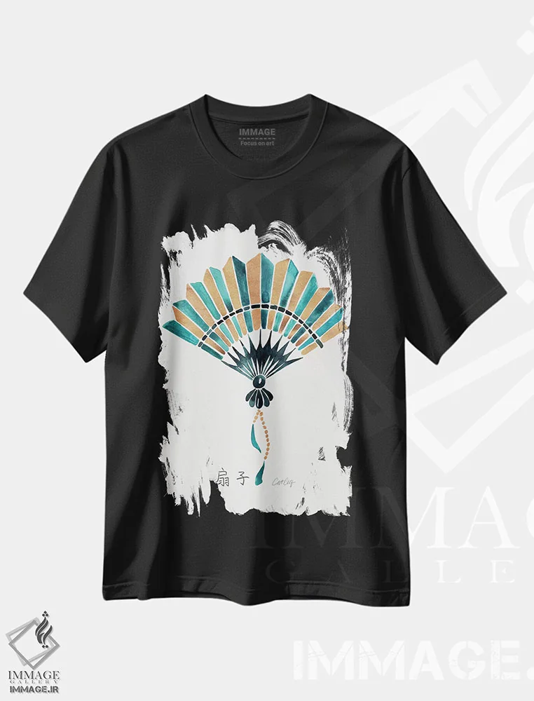 تیشرت مشکی طرح دار طلایی سبز دودی، تزئینی اثر کت کوکیلت | فروشگاه ایماژ