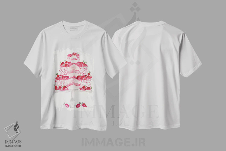 تیشرت سفید طرح دار کیک توت فرنگی، تزئینی اثر کت کوکیلت | فروشگاه ایماژ