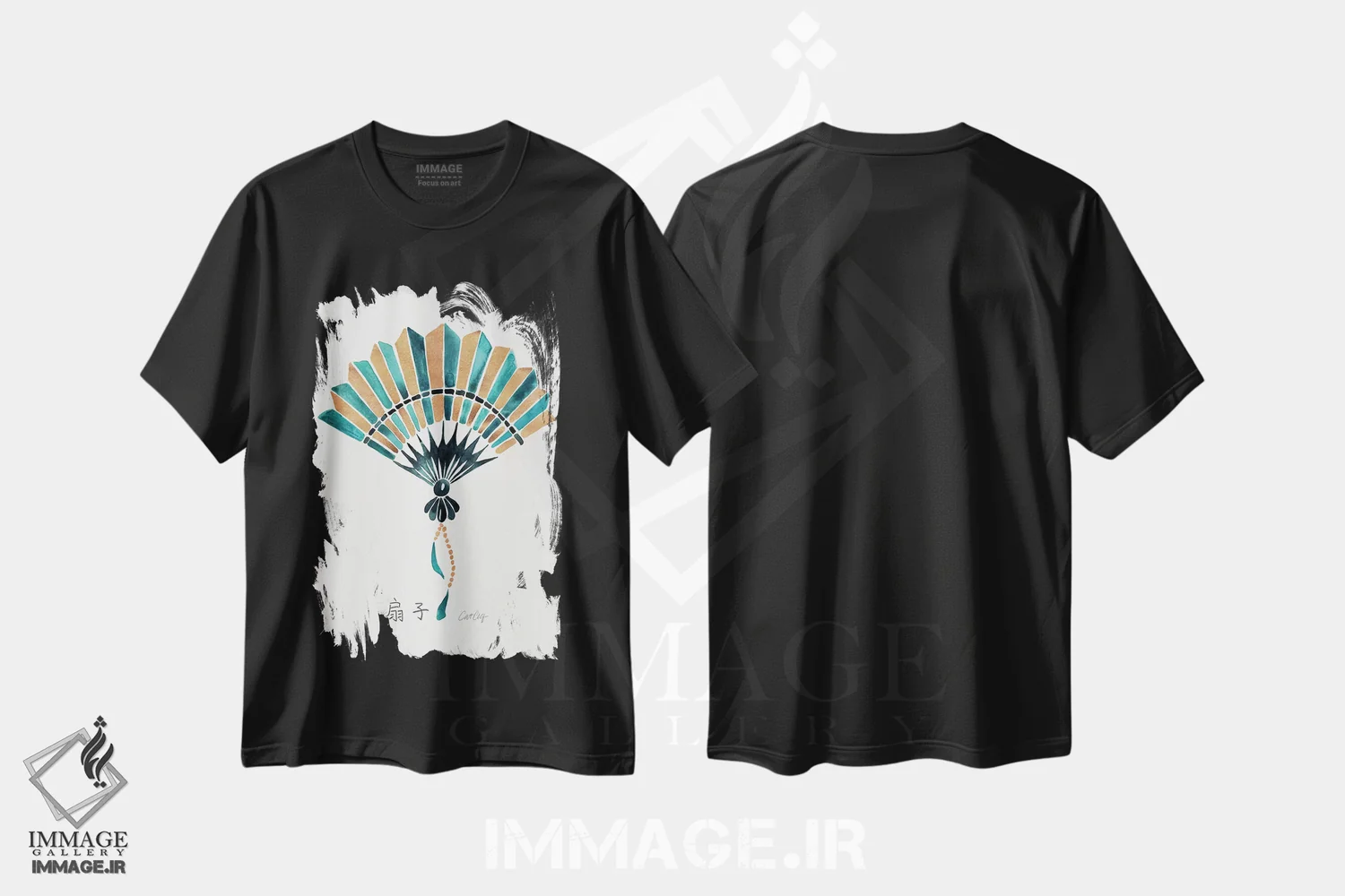 تیشرت مشکی طرح دار طلایی سبز دودی، تزئینی اثر کت کوکیلت | فروشگاه ایماژ