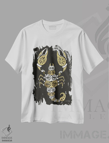 تیشرت سفید طرح دار عقرب مشکی طلایی، تزئینی اثر کت کوکیلت | فروشگاه ایماژ