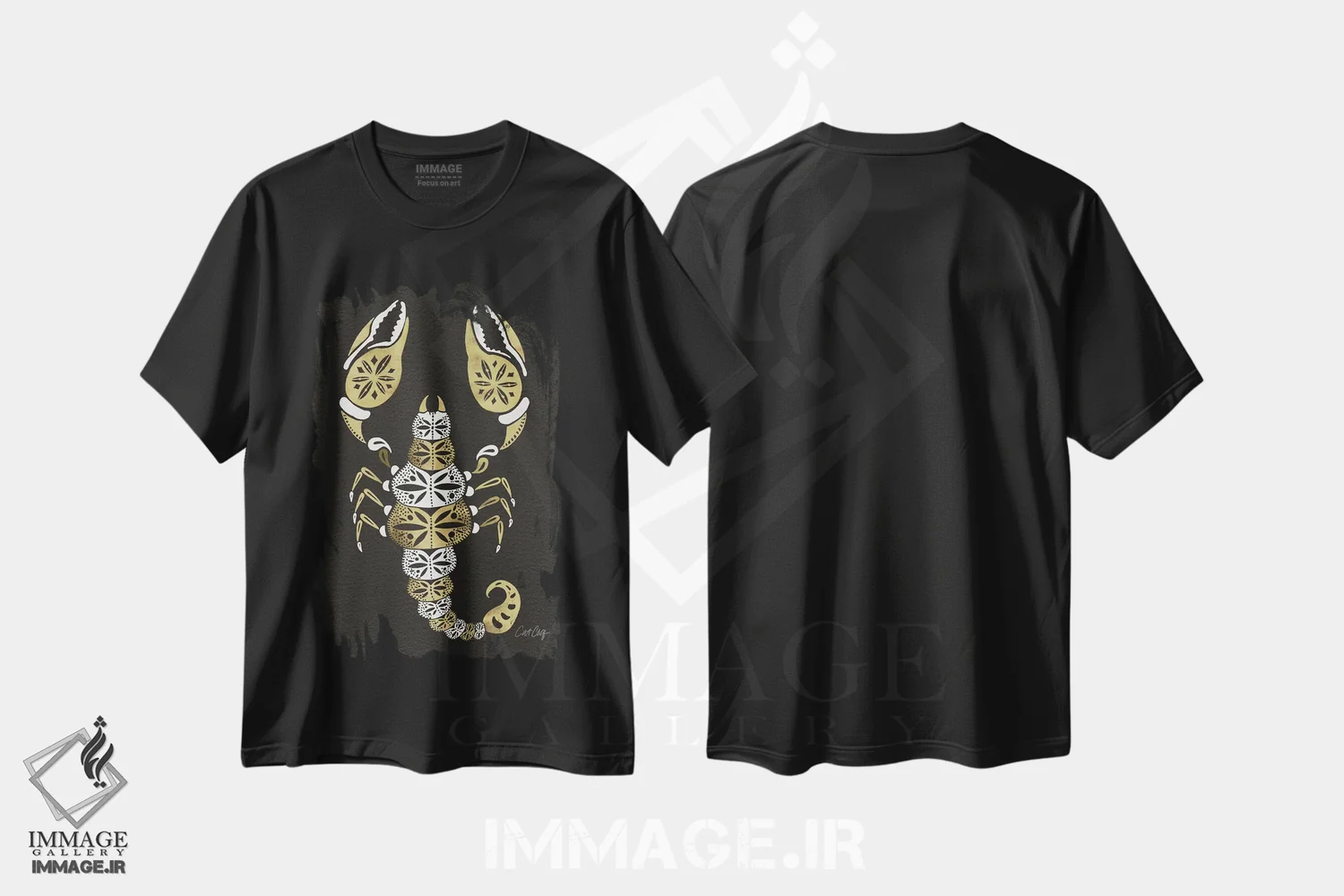 تیشرت مشکی طرح دار عقرب مشکی طلایی، تزئینی اثر کت کوکیلت | immage.ir