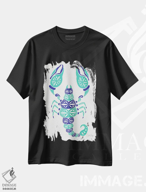 تیشرت مشکی طرح دار عقرب فیروزه ای آبی، تزئینی اثر کت کوکیلت | immage.ir