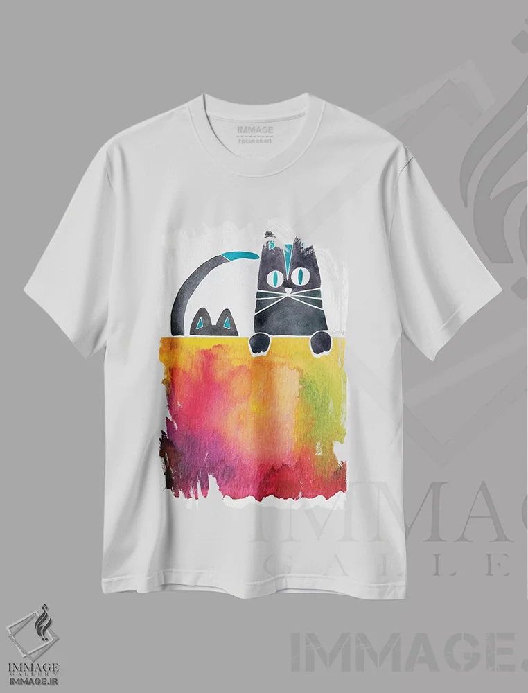 تیشرت سفید طرح دار گربه ها، تزئینی اثر کت کوکیلت | immage.ir