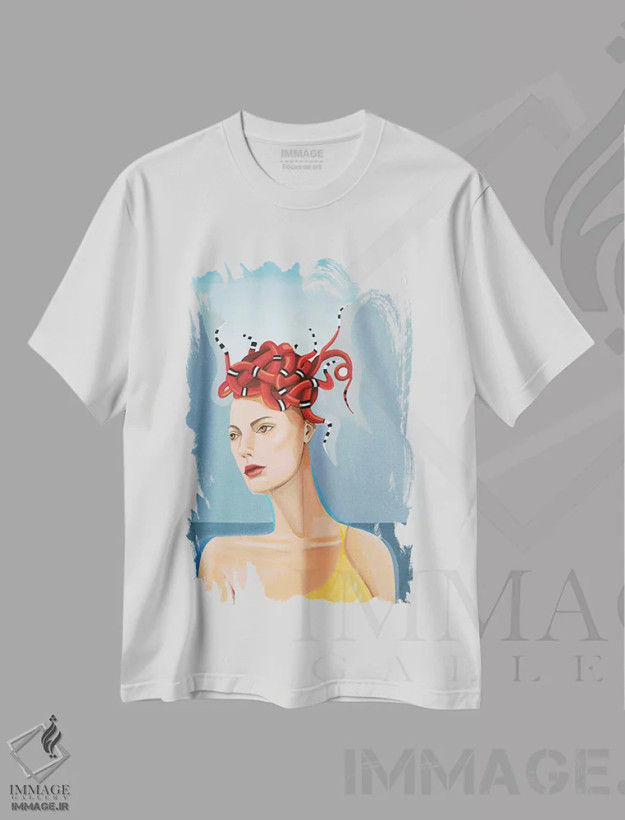 تیشرت سفید طرح دار مدوسای کینگستون، هنر فاخر معاصر اثر سیسی گیدی | فروشگاه ایماژ