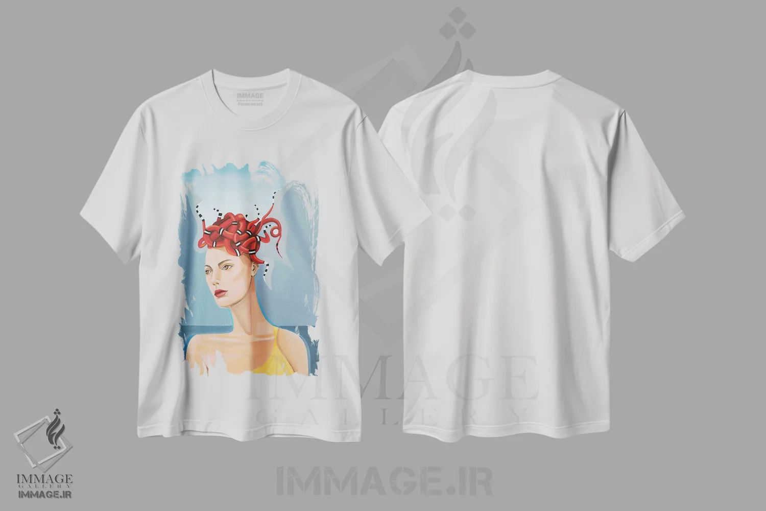 تیشرت سفید طرح دار مدوسای کینگستون، هنر فاخر معاصر اثر سیسی گیدی | فروشگاه ایماژ