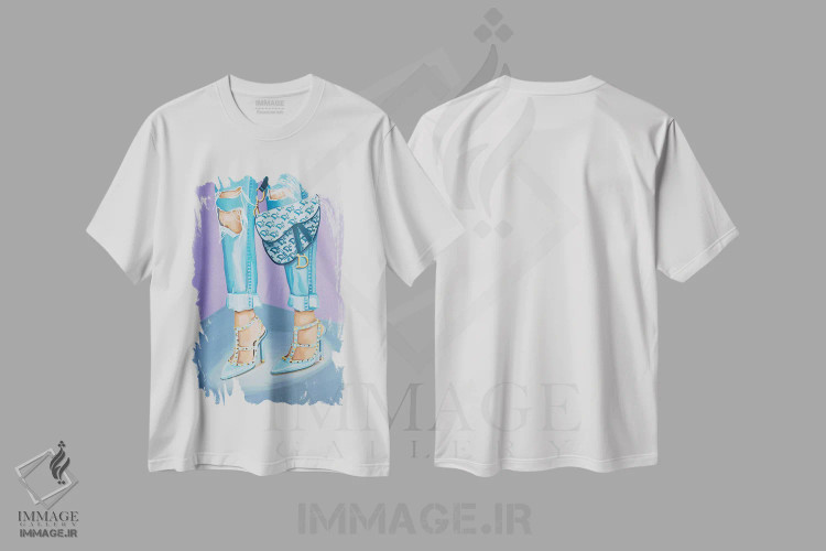 تیشرت سفید طرح دار کیف زین دیور و کفش پاشنه دار والنتینو، هنر فاخر معاصر اثر سیسی گیدی | فروشگاه ایماژ