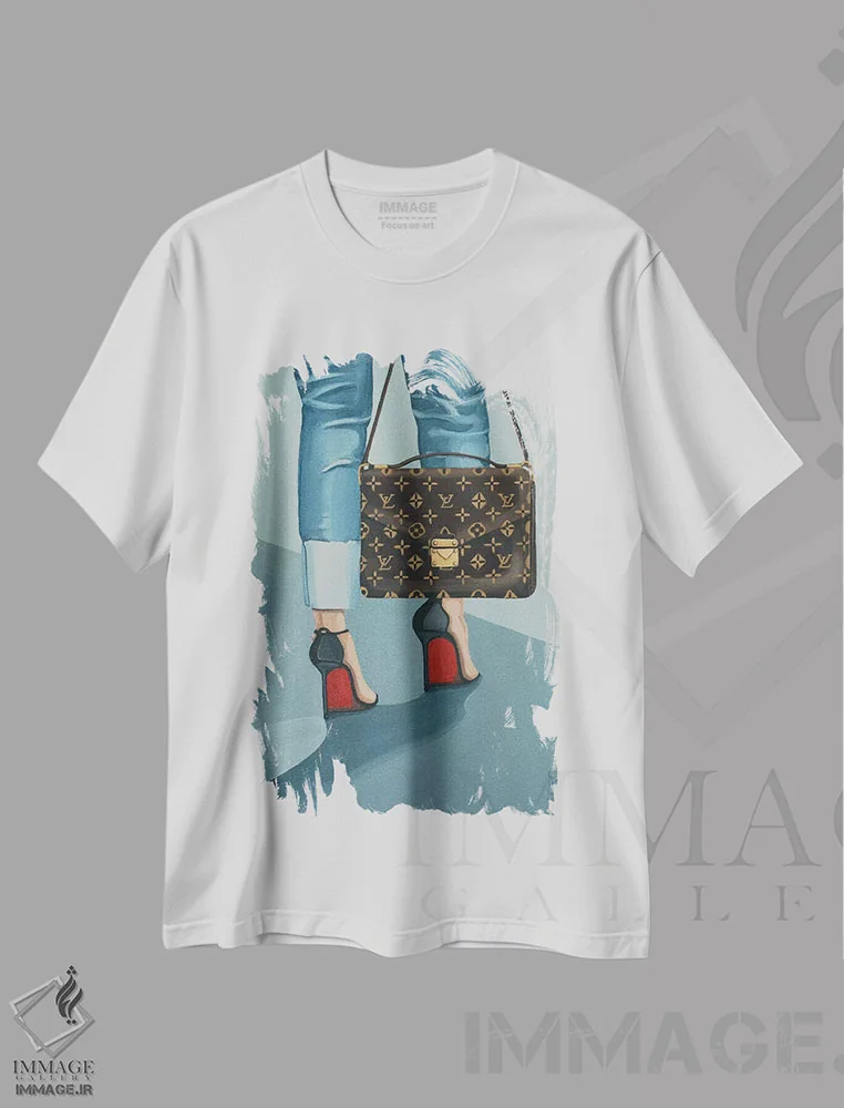 تیشرت سفید طرح دار کیف لویی ویتون و کفش لابوتن، تزئینی اثر سیسی گیدی | immage.ir