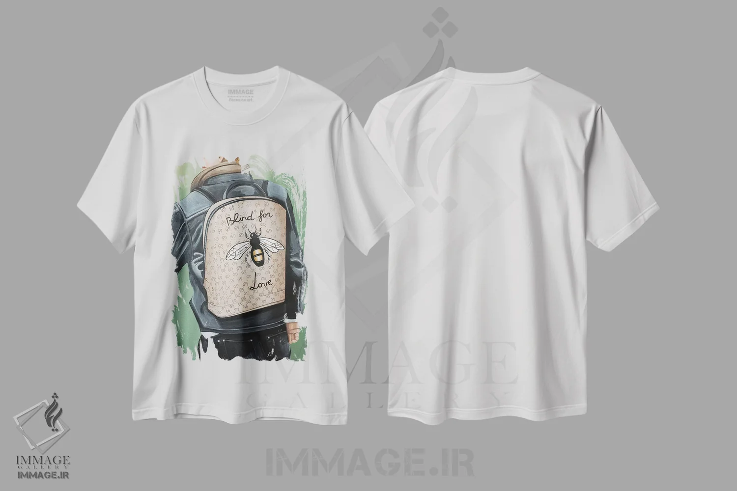 تیشرت سفید طرح دار کوله پشتی کور برای عشق، هنر فاخر معاصر اثر سیسی گیدی | immage.ir